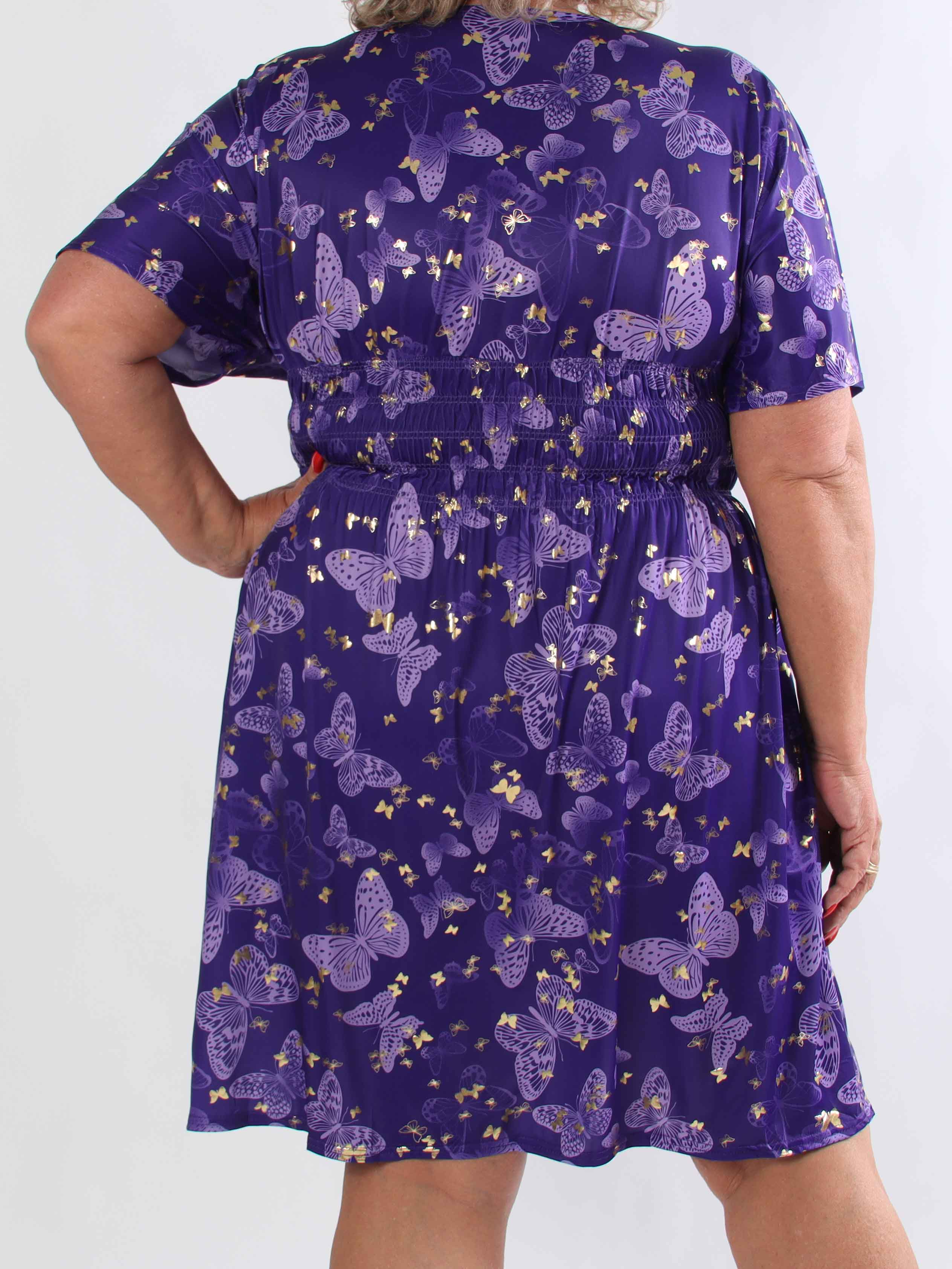 Pams Butterfly Short - Elastisk plus size kjole med sommerfugleprint